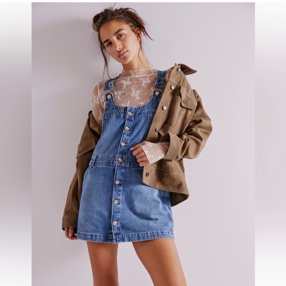 We The Free Blue Denim Overall Dress